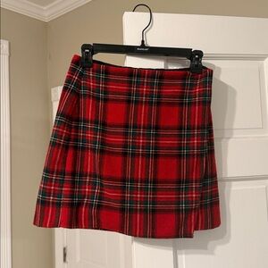 Hollister Faux Wrap Red Plaid Mini Skirt Size Small Wool Blend Holiday Preppy